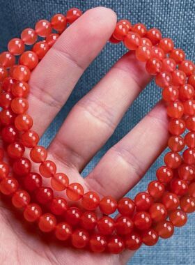 05A156云南保山料南红原矿樱桃红多圈手串