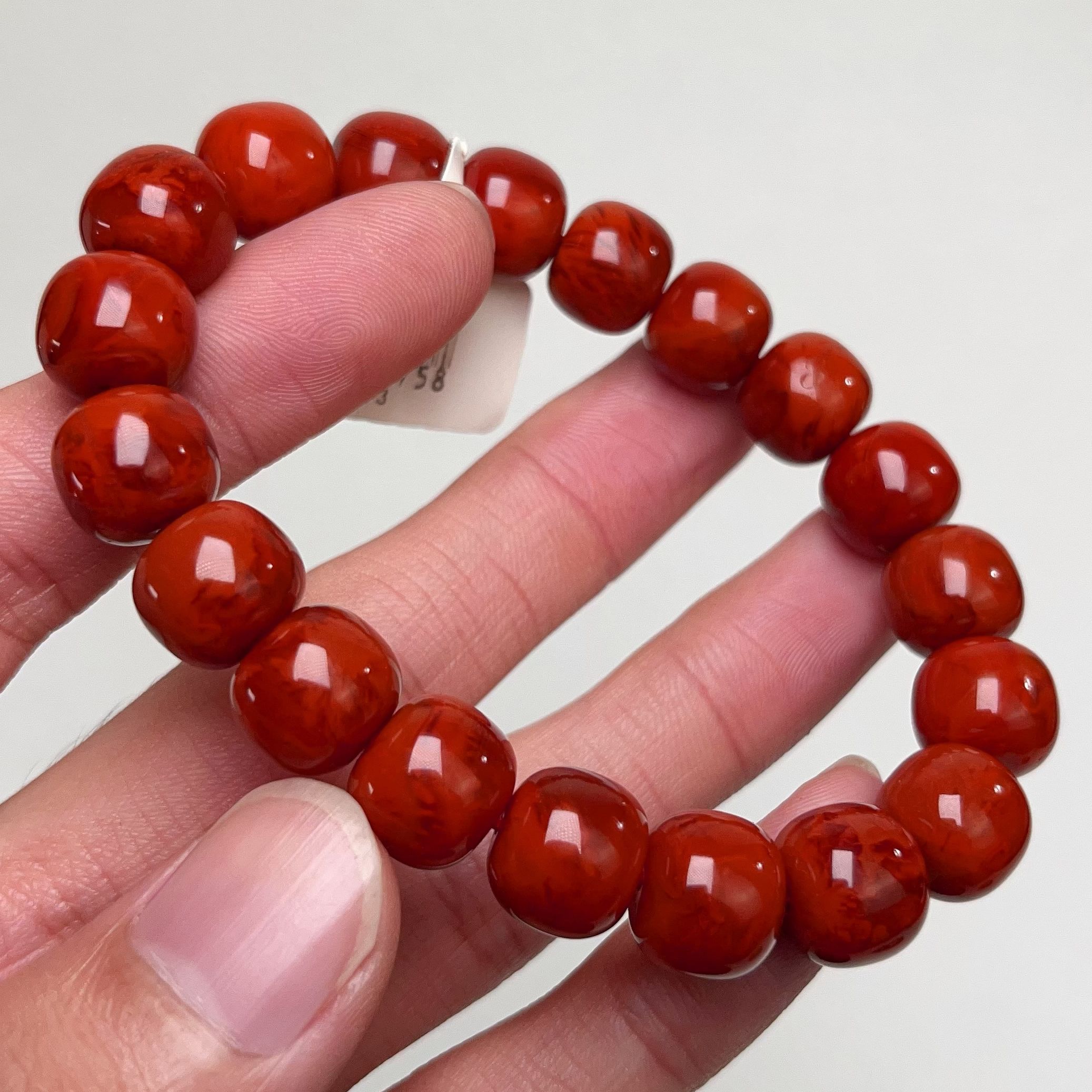 758Y3凉山南红收藏锦红火焰老型单圈手串