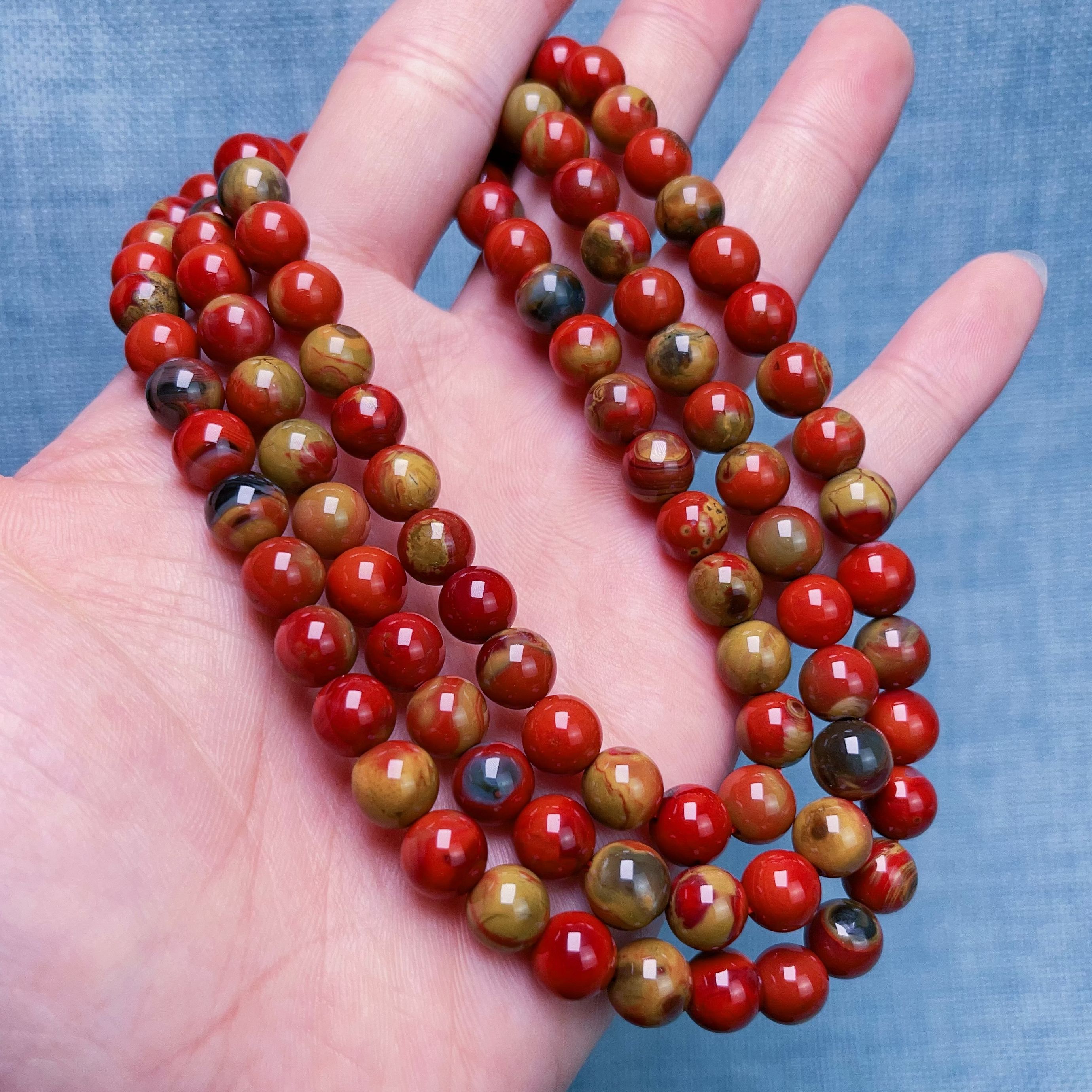 16599D01大山包包浆南红三彩包浆多圈手串项链