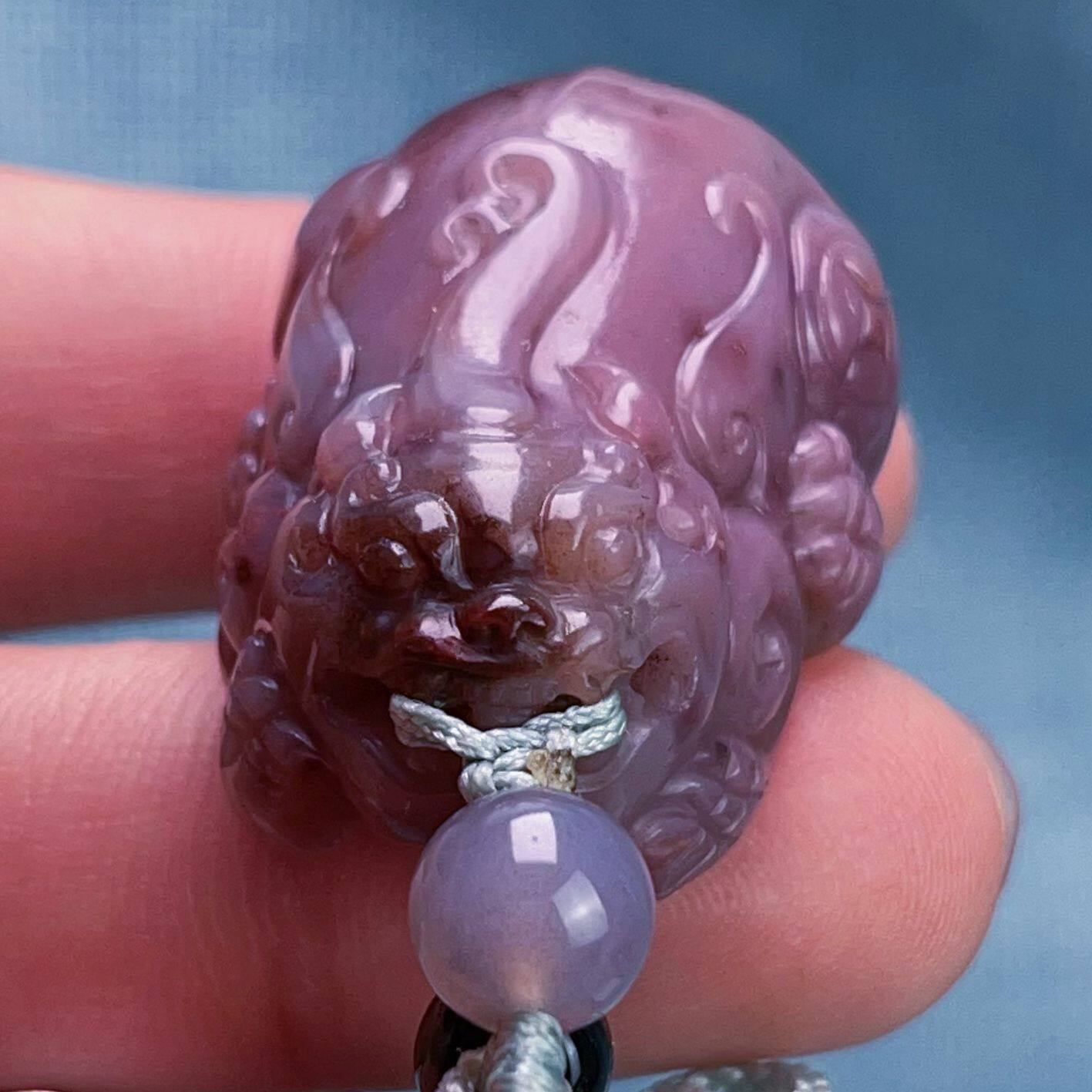 24Z01凉山盐源玛瑙原矿侨紫色精工雕刻貔貅吊坠