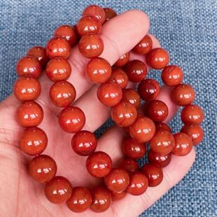 06C70凉山瓦西料南红原矿柿子红单圈手串多样性发其一