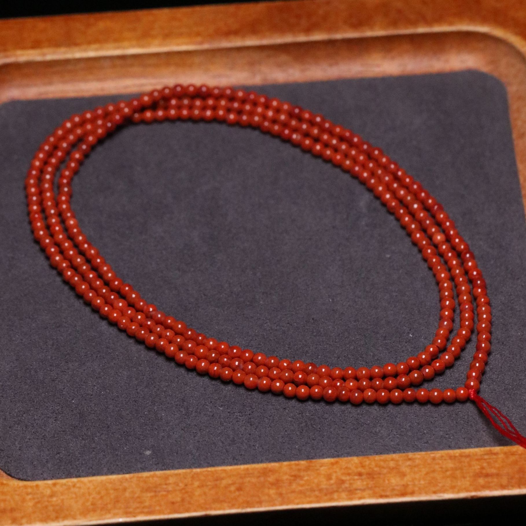 058C22凉山南红满色满肉柿子锦红小珠多圈手串项链2mm