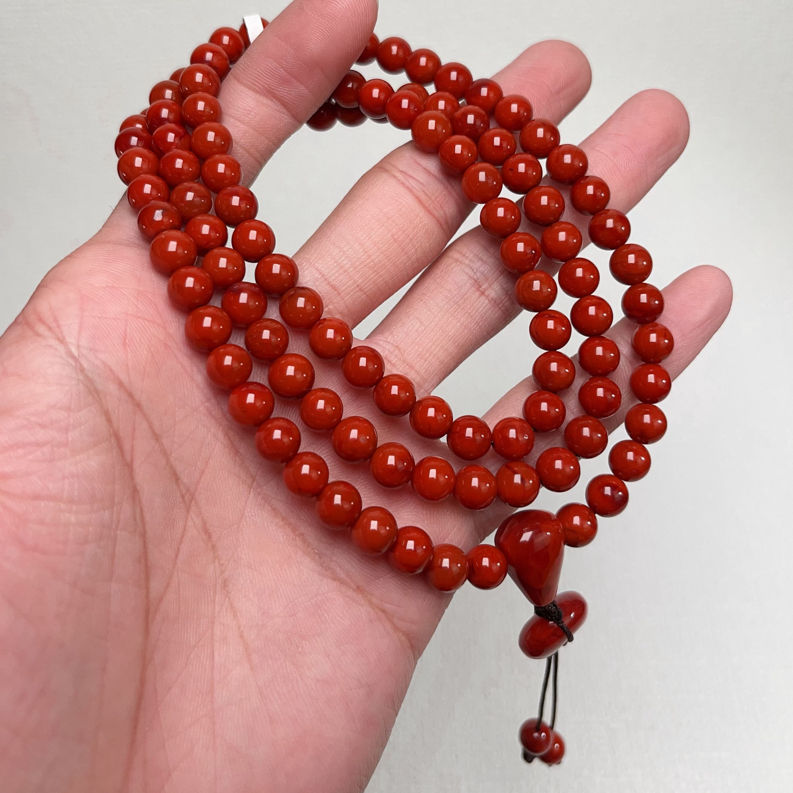 2009A01凉山瓦西料南红锦红多圈手串毛衣链