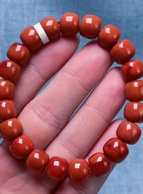 1156C24凉山瓦西料南红柿子锦单圈手串