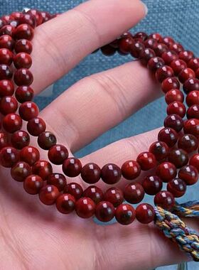 15A157凉山九口料南红原矿高品质铁皮鸡血包浆多圈手串项链