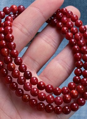 1652F77凉山瓦西料原矿南红妖牛色双锦红多圈手串