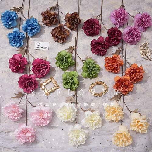 天津市武清区莫奈花语工艺品厂3头油画牡丹 单支千层芍药 婚庆插