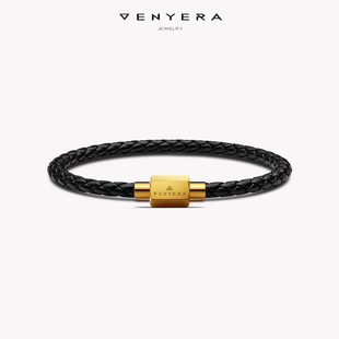 4MM头层牛皮本命年穿黄金皮绳真皮手链轻奢送礼简约转运珠手绳