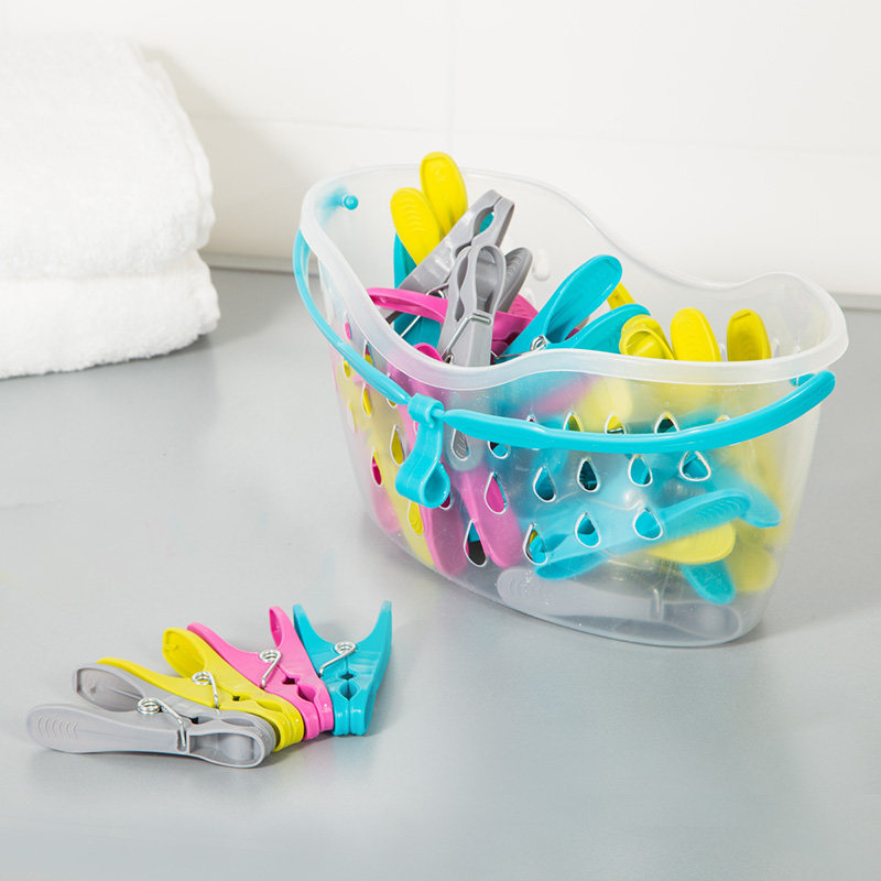彩色36只塑料晾衣夹篮子防风固夹子