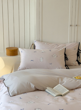 晚安兔兔~A类裸睡ins风数码印花被套全棉磨毛床上四件套纯棉床单