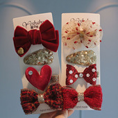 宝宝新年红色发饰套装 气质蝴蝶结发夹小女孩百搭年服发卡喜庆头饰