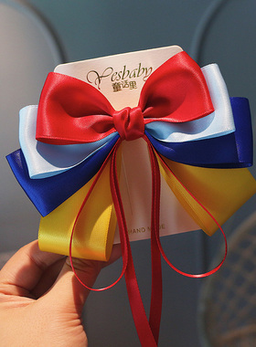 女孩百搭仙美红色大蝴蝶结发夹白雪在逃公主儿童后脑勺飘带发卡子