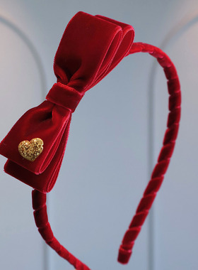 高级感酒红丝绒蝴蝶结立体发箍儿童新年气质头饰公主百搭防滑头箍