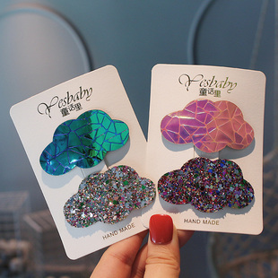 韩国渐变彩虹云朵宝宝发夹发卡实用百搭bb夹儿童刘海碎发夹子头饰