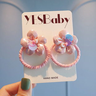 可爱串珠花朵发圈宝宝双马尾扎头发皮筋儿童高弹力丸子头公主发绳