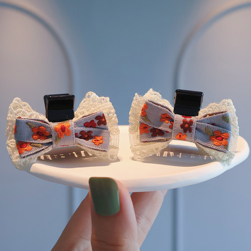 小女孩可爱刺绣小号蝴蝶结发夹时尚刘海侧边对夹抓夹儿童公主头饰