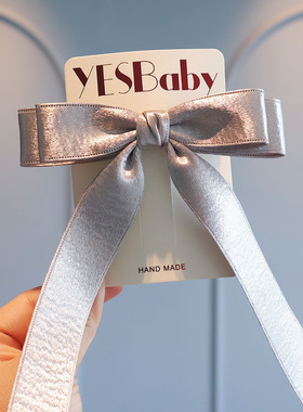 简约百搭儿童高级感蝴蝶结发夹小女孩公主双层马尾飘带后脑勺头饰