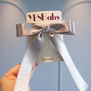 简约百搭儿童高级感蝴蝶结发夹小女孩公主双层马尾飘带后脑勺头饰