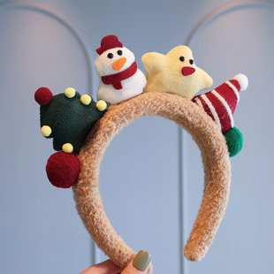 2025圣诞节头饰儿童卡通可爱毛绒圣诞树星星发箍氛围拍照头箍发卡