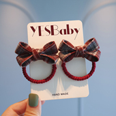 英伦风复古格纹蝴蝶结发圈儿童不伤发皮筋女童双马尾绑发高弹头绳