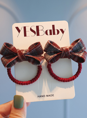 英伦风复古格纹蝴蝶结发圈儿童不伤发皮筋女童双马尾绑发高弹头绳