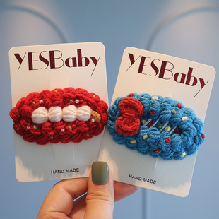 2025新秋冬甜美可爱毛线发夹宝宝刘海前额BB夹小女孩碎发夹子头饰