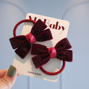 高级感亮丝绒蝴蝶结发圈公主扎头发过新年不伤发皮筋儿童可爱头饰