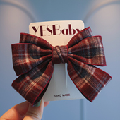 秋冬毛呢复古格纹学院风蝴蝶结发夹女孩洋气百搭顶夹发卡儿童头饰