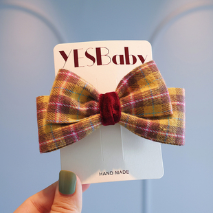 经典格纹洋气双层蝴蝶结发夹小女孩秋冬百搭顶夹头饰儿童马尾发卡