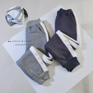 【5折不退换】380克珍珠绒 女童儿童秋冬爱心束口运动裤保暖加绒