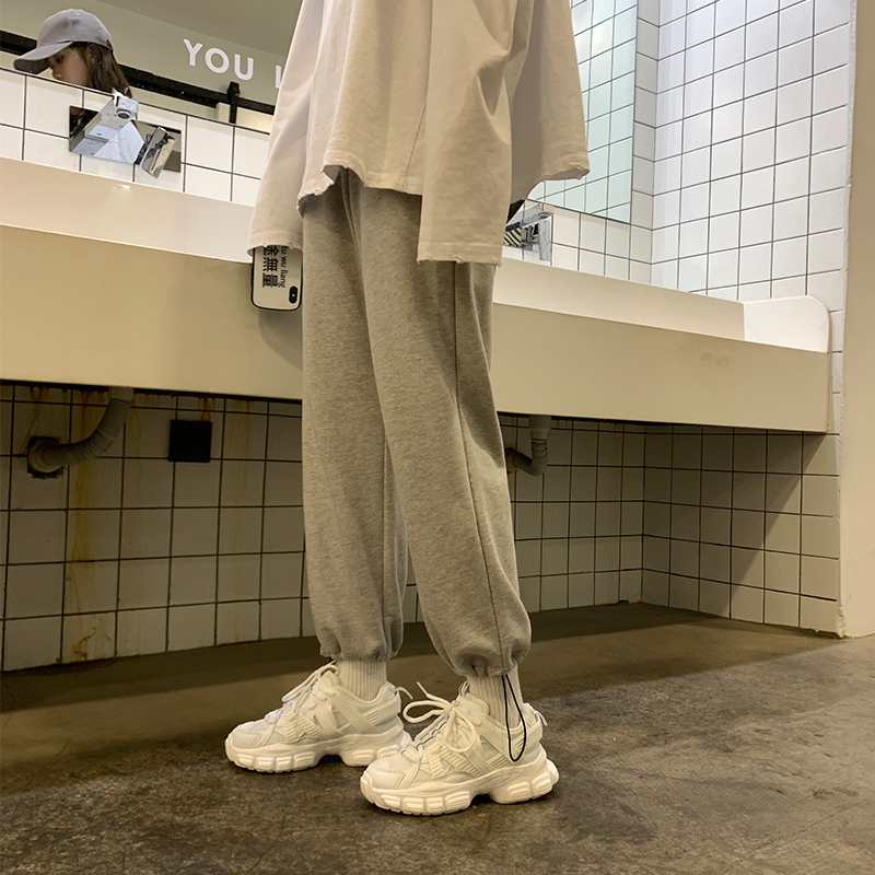 灰色运动裤女宽松束脚春夏季2020新款休闲裤显瘦百搭直筒卫裤薄款