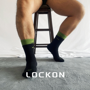 男士 黑绿拼色假双层运动袜中筒短筒篮球袜毛巾底 2双装 LOCKON虎熊