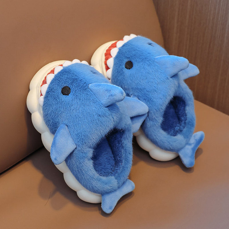 可爱小鲨鱼儿童棉拖鞋冬季