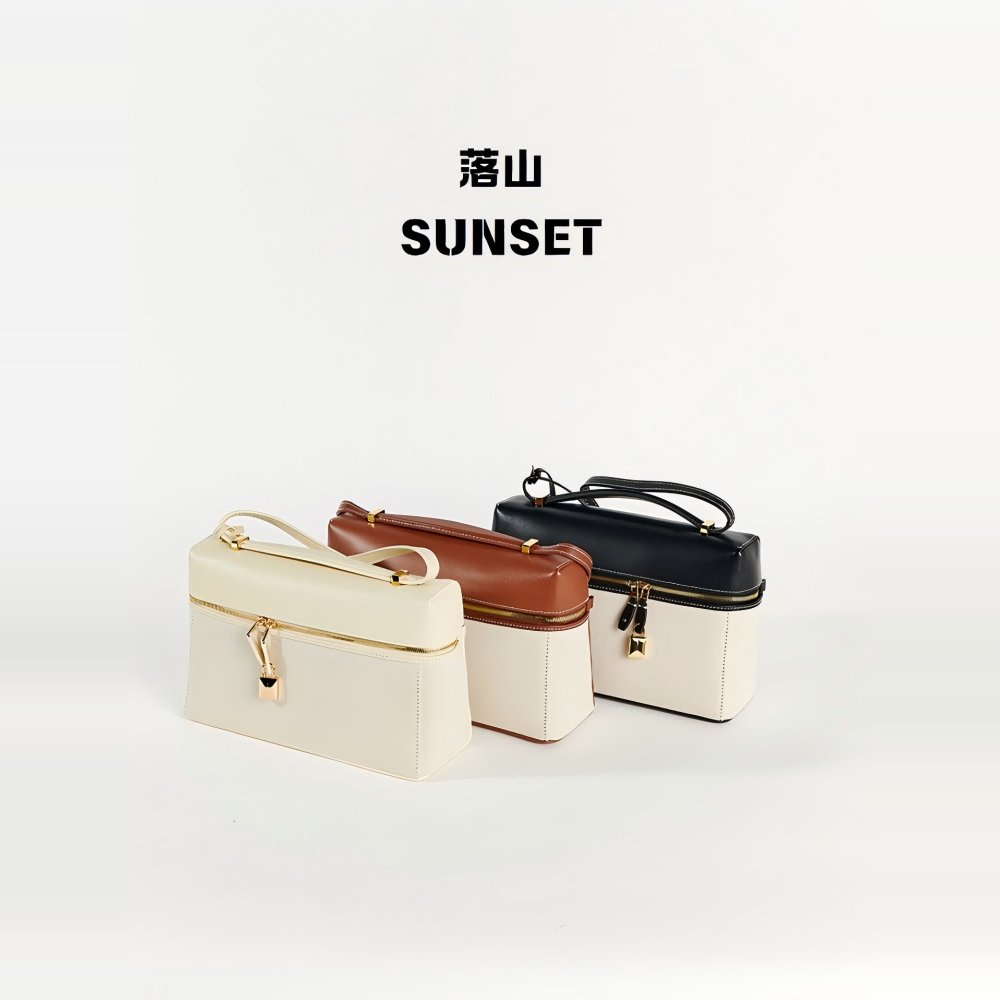 落山SUNSET · 纯手工蜡线头层牛皮帆布拼皮大容量饭盒包