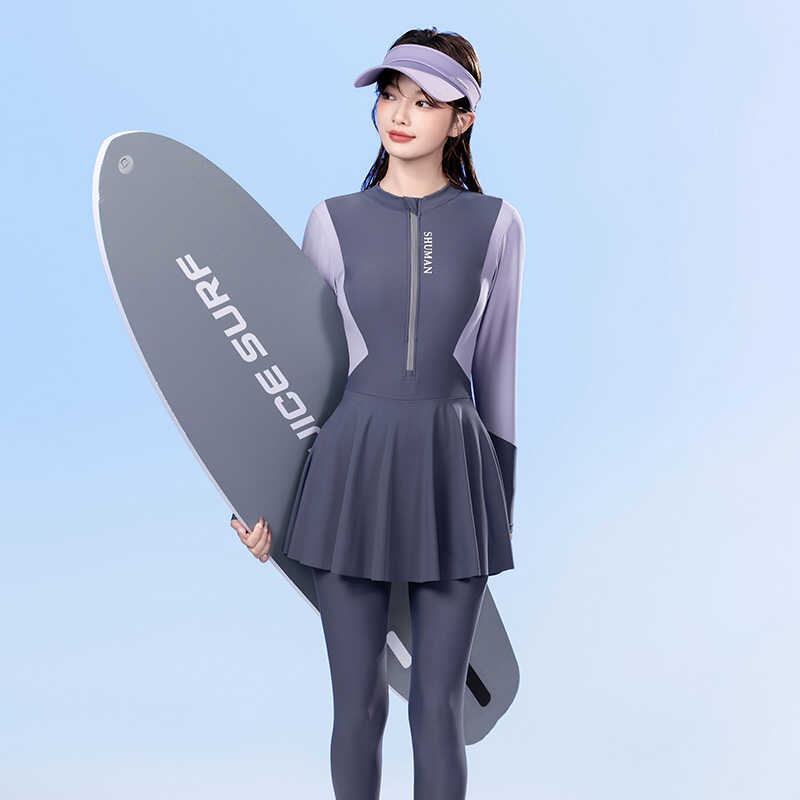 游泳衣女款夏防晒速干长袖长裤保守连体浮潜水母服潜水冲浪服