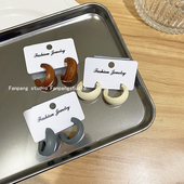 925银针C形小众木质韩国网红同款 耳饰安娜同款 耳环耳夹女复古耳钉