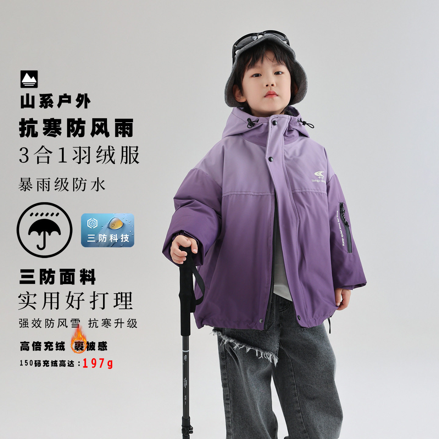 2024儿童羽绒服冬季韩版男童羽绒滑雪服新款三合一渐变色三防童装