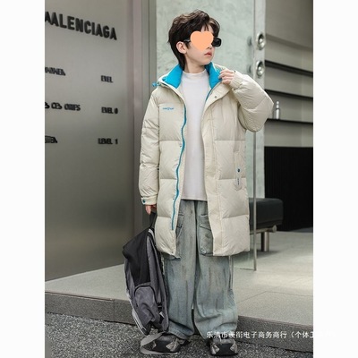 新款冬季羽绒服中长款男童女童中长款加厚儿童过膝童装羽绒服黑色