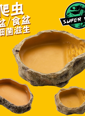SuperRep爬虫树脂饮水盆喂食盆爬宠陆龟角蛙守宫鬃狮刺猬仿真岩石