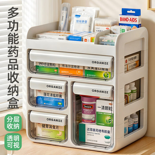 家庭装大号药品收纳盒抽屉式医药箱大容量多层分格防尘防潮整理柜