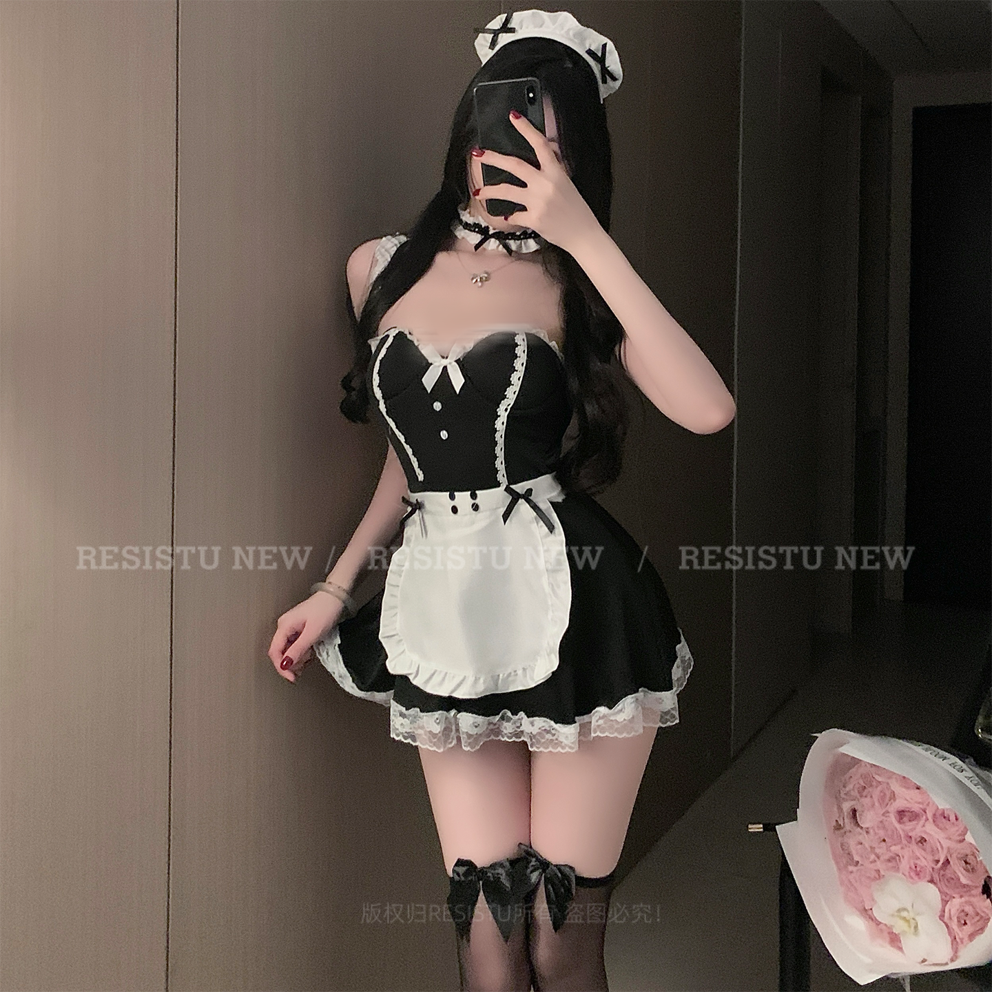 RESISTU小猫茶话会 可爱日系女仆制服性感蕾丝花边围裙带胸垫制服