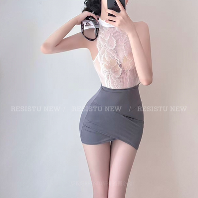 RESISTU性感OL蕾丝挂脖包臀裙