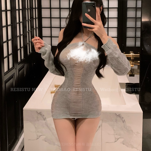 RESISTU人妻感针织挂脖短裙