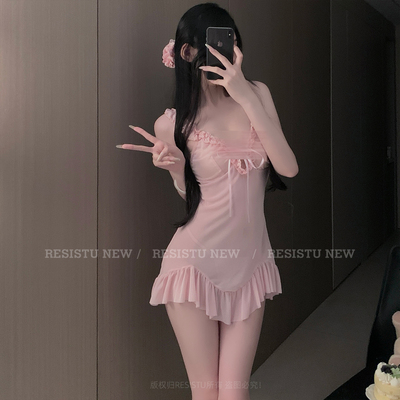RESISTU可爱荷叶边网纱透视睡裙