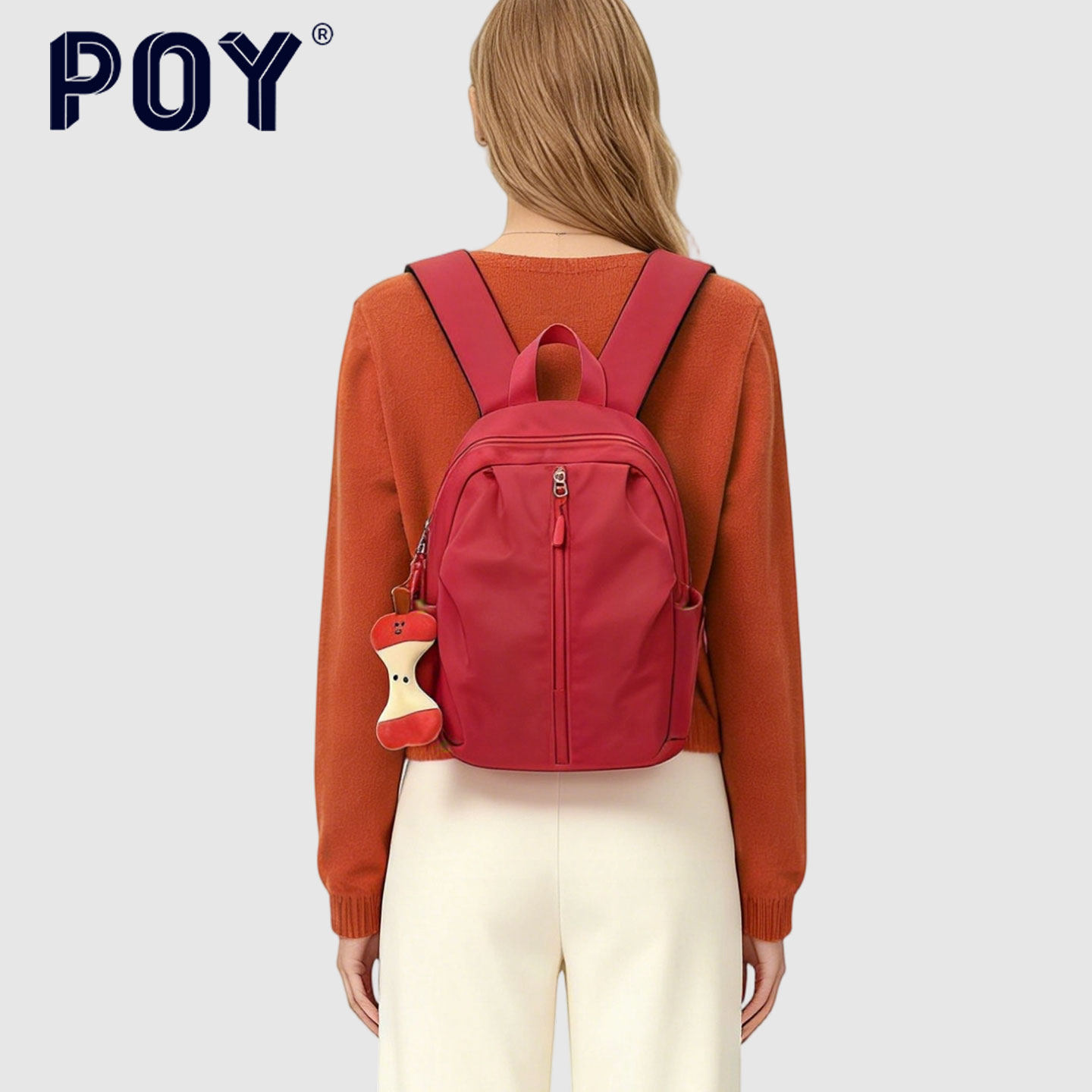 POY&reg; 背包女外出户外妈咪迷你小双肩包红色通勤韩版女士百搭书包