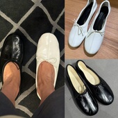 折扣 女 极简黑色白色牛皮蝴蝶结平底芭蕾舞鞋 Phoebe Philo