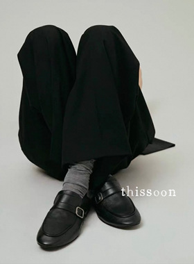 折扣 Marsell 新款黑色牛皮搭扣薄底极简圆头乐福鞋皮鞋 男女