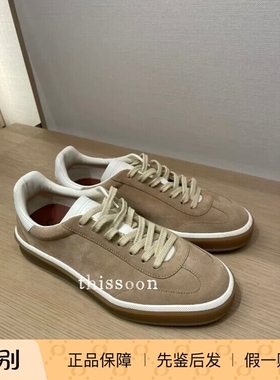 折扣在途 Loro Piana 米色麂皮系带老钱风德训休闲鞋tennis walk