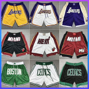 JD常规版湖人队篮球裤热火森林狼雄鹿篮网运动美式复古刺绣短裤男