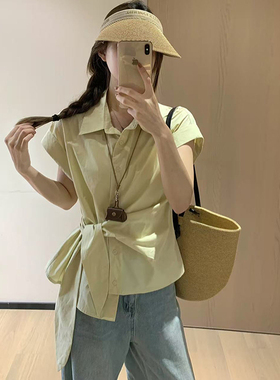 韩11设计感绑带收腰女韩系夏日领减龄衬衫15608